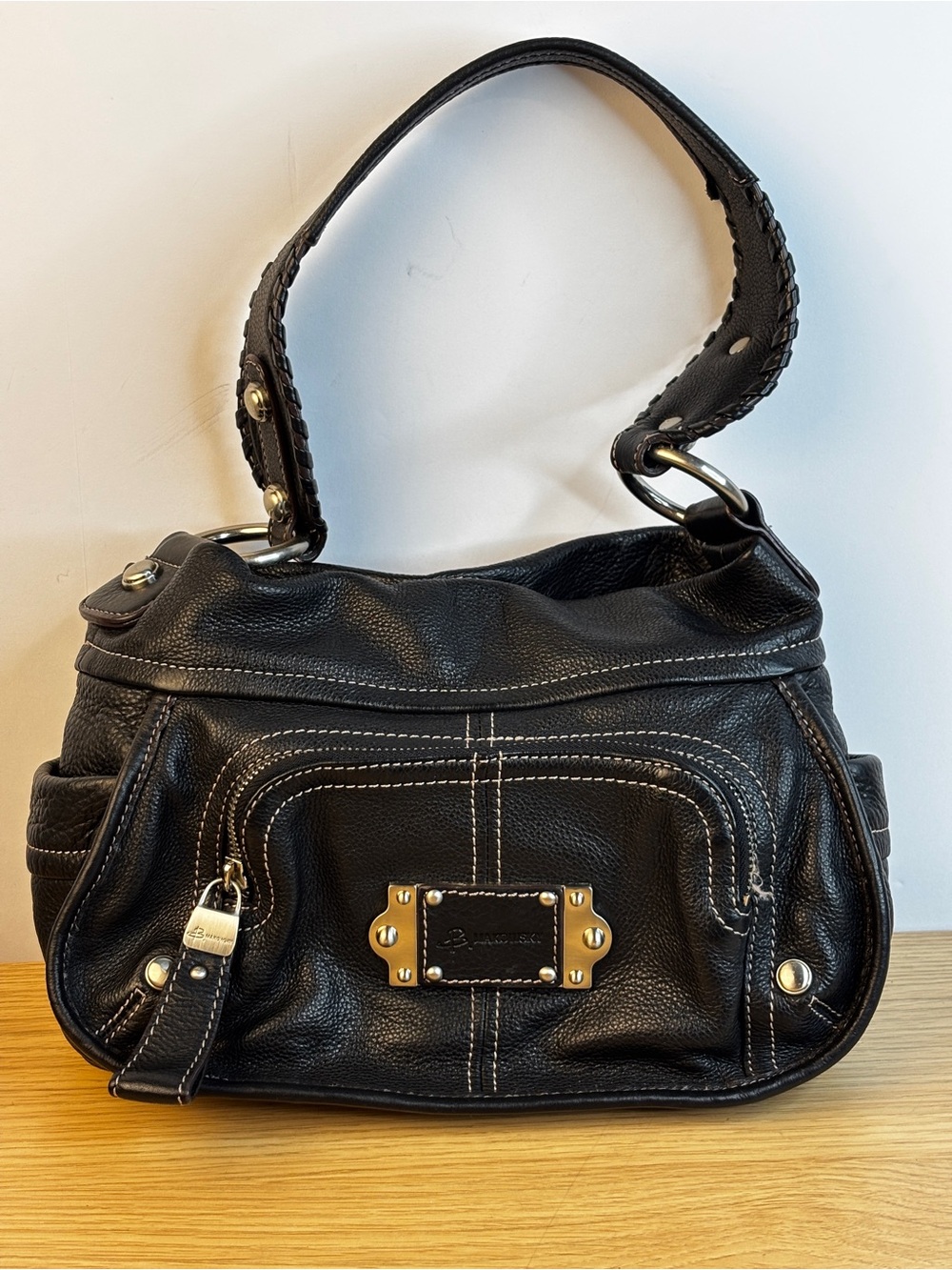B. Makowsky Y2K Black Soft Pebbled Leather Shoulder Bag